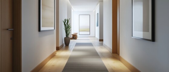 Modern hallway interior design with natural light and decor