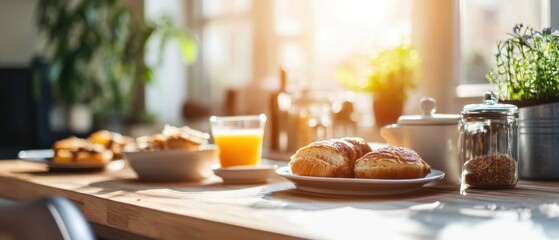 Freshly Baked Pastries and Beverages on a Bright Kitchen Table