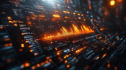 Abstract digital visualization showcasing vibrant data flow and analysis in a futuristic setting