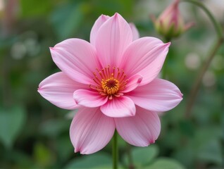 Obraz premium Beautiful Pink Lotus Flower Blooming in a Peaceful Garden Setting Surrounded by Greenery