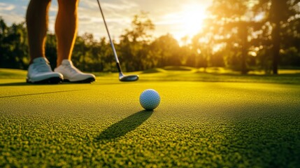 Golfer Prepares for Shot with Firm Stance on Lush Green Course