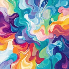 Abstract colorful swirls, vibrant fluid paint texture background.