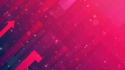 Abstract Pink and Purple Geometric Background with Rising Arrows and Glowing Particles
