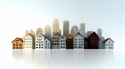 Miniature row of houses placed against the skyline cityscape