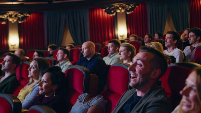 Audience laughing enjoying comedy show in beautiful theater