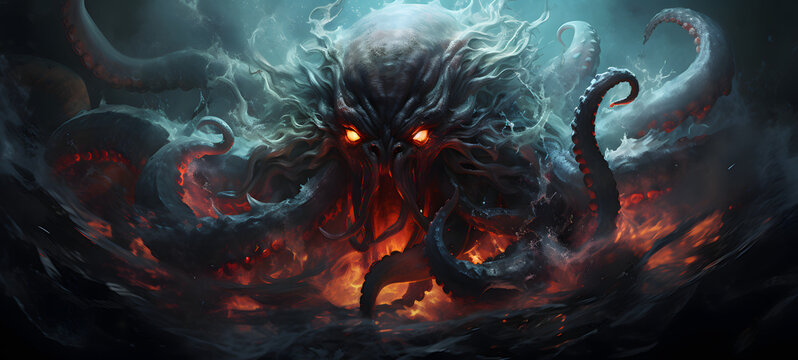 Melted kraken angry art, ai generative
