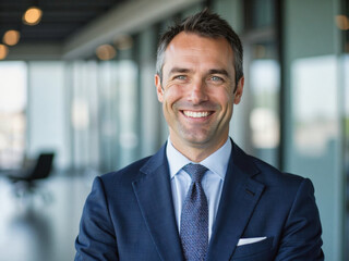 Fototapeta premium A portrait headshot photo of a professional CEO executive business worker: Man in blue suit smiling