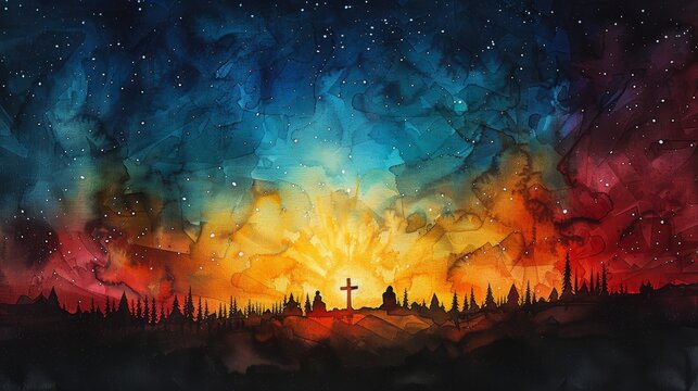 Beautiful Christian Watercolor Background with Prayer Theme and Clean Lines