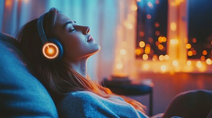 Person Relaxing with Binaural Beats Sound Therapy for Wellbeing