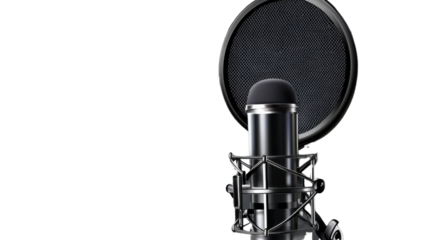 "A high-quality gaming microphone with a pop filter, isolated on transparent background, perfect for clear audio during streaming."