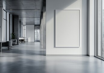 Modern Minimalist Office Interior with Empty Wall for Art Display