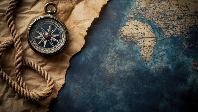Vintage Compass, Rope, and Map - Perfect for Travel Theme - Powered by Adobe