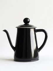 Black Enamel Coffee Pot on White Background