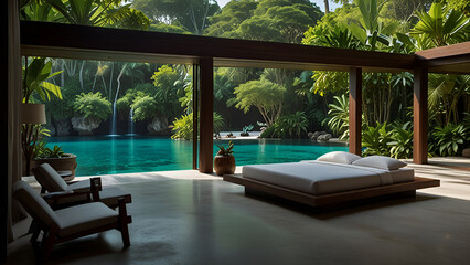  Jungle Bedroom Oasis Luxurious Open Air Suite with Pool Access Lush Tropical Surroundings Blurring the Lines Between Indoors and Outdoors