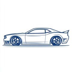 Naklejka premium Blue Sports Coupe Line Art Illustration