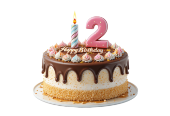 2nd Happy birthday cake isolated on transparent background