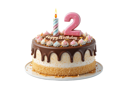 2nd Happy birthday cake isolated on transparent background