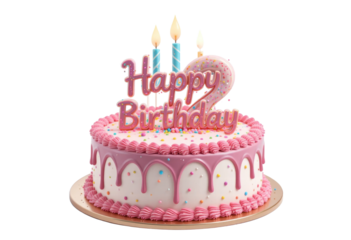 2nd Happy birthday cake isolated on transparent background