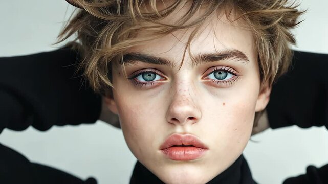 Androgynous Model Showcasing High Fashion Style with Unique Aesthetic in Contemporary Portrait Photography