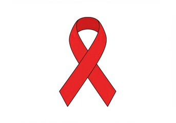 Red ribbon, AIDS awareness symbol, vector graphic, white background, simple design, iconic shape, solidarity, healthcare symbol