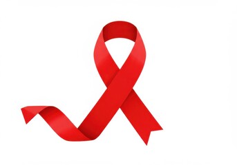 Red ribbon, AIDS awareness symbol, vector graphic, white background, simple design, iconic shape, solidarity, healthcare symbol