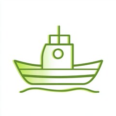 Obraz premium Simple Green Line Drawing of a Small Boat on Calm Water
