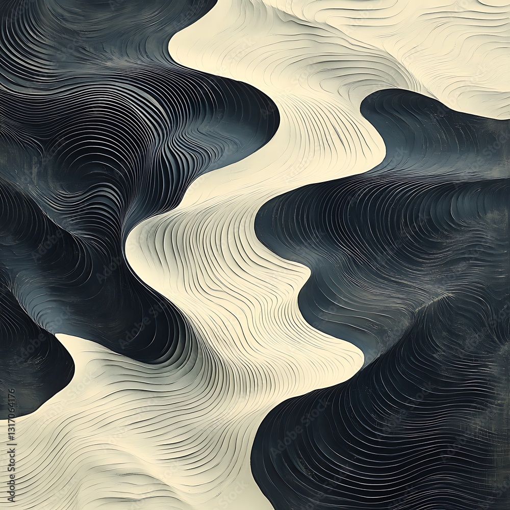 Poster abstract flowing lines in dark and light shades create a dynamic and modern pattern