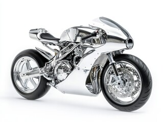 Sleek Chrome Motorcycle Studio Shot  Metallic Design and White Background