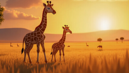 Obraz premium AI-generated images of a 3D animation-style cute baby Giraffe