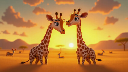Fototapeta premium AI-generated images of a 3D animation-style cute baby Giraffe