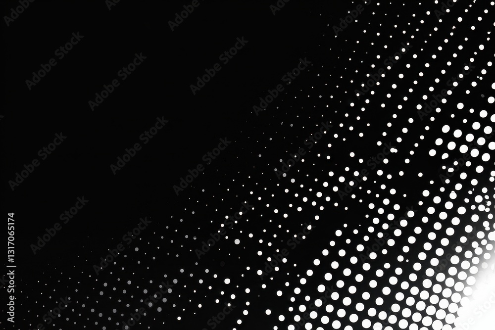 Poster elegant black background with a gradient of white dots creating a dynamic and modern design abstract