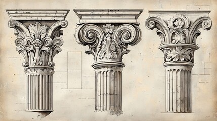 Classical Column Capitals, Architectural Study