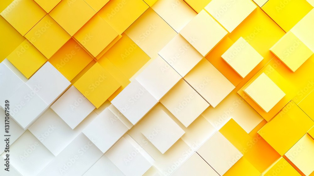 Poster colorful abstract design featuring yellow and white cubes arranged in a geometric pattern creating d