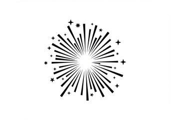 Obraz premium Stylized firework burst, black and white illustration, radial lines, starburst pattern, sparkles, minimalist design, symmetrical explosion, celebratory icon, vector graphic