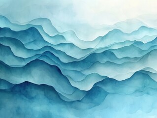 Obraz premium Serene Watercolor Landscape of Rolling Hills in Shades of Blue and White with Soft Texture and Peaceful Mood