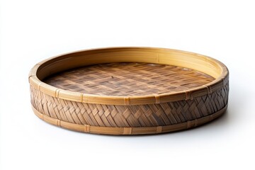 Round Bamboo Serving Tray with Intricate Weave Design and Texture