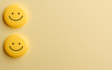 Yellow Smiley Face Balls on Pastel Background with Copy Space
