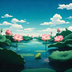 pink water lilies and lotus