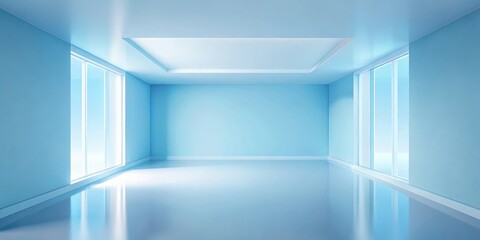 Serene Empty Room with Bright Sunlight Streaming Through Large Windows and a Smooth, Reflective Floor