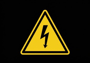 Warning sign, yellow triangle, black border, lightning bolt symbol, high voltage icon, electrical hazard, danger alert, industrial safety, bold graphic design