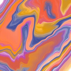 Abstract artwork featuring swirling patterns of vibrant colors including orange, blue, yellow, and pink. The texture appears smooth with gentle undulations, evoking a sense of organic fluidity.