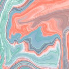 Abstract design featuring swirling patterns in soft pastel tones of coral, mint green, and light gray. 