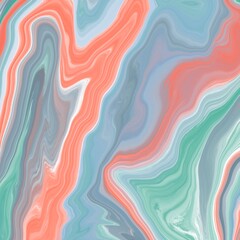 Abstract pattern featuring swirling, fluid lines in soft hues of coral, teal, gray, and white. 