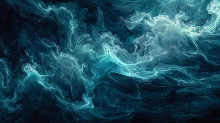 Deep Blue and Teal Ocean Waves with Smoke Texture Against Dark Background Water Pattern