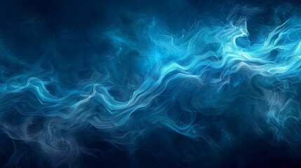 Obraz premium Deep Blue and Teal Ocean Waves with Smoke Texture Against Dark Background Water Pattern in Fluid Art
