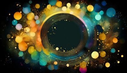 beautiful border frame of colorful abstract rainbow circles  background, copy space graphic resource