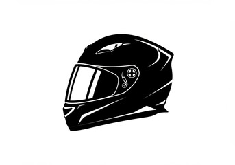 Fototapeta premium Motorcycle helmet icon, black and white graphic, sleek design, minimalist illustration, racing gear, safety equipment, bold silhouette, front view