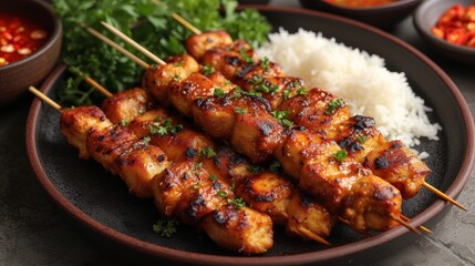 Delicious Chicken Satay from Indonesia with Clean Lines and Fresh Ingredients