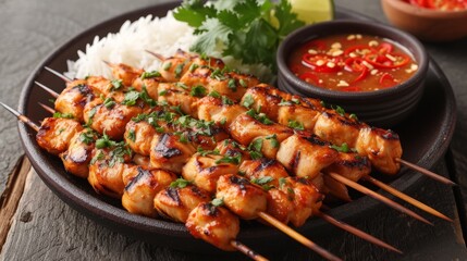 Delicious Chicken Satay from Indonesia with Clean Lines and Beautiful Presentation