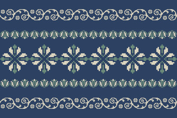 Geometric, seamless,pixel traditional ethnic, thai pattern, fabric pattern for textiles, rugs, wallpaper, clothing, sarong, batik, wrapping, embroidery, print, background, cover, illustration, vector.